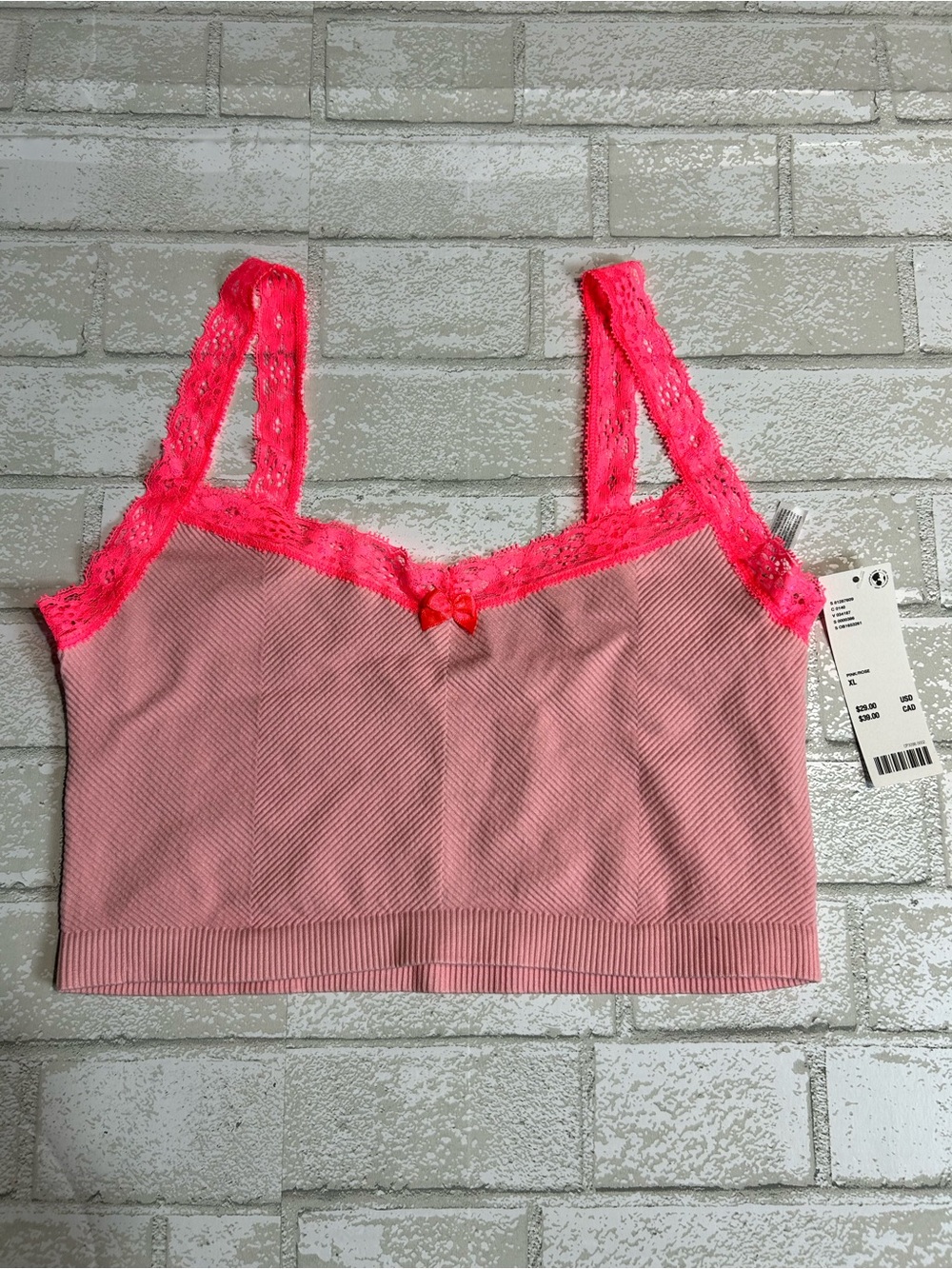 Urban Outfitters Pink Lace-Trim Bralette Cami Size XL
